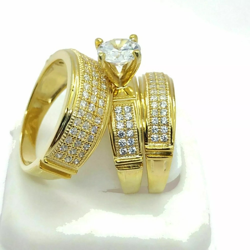 4Ct Lab-Created Diamond His & Hers Wedding Trio Ring Set in 14k Gold Plated