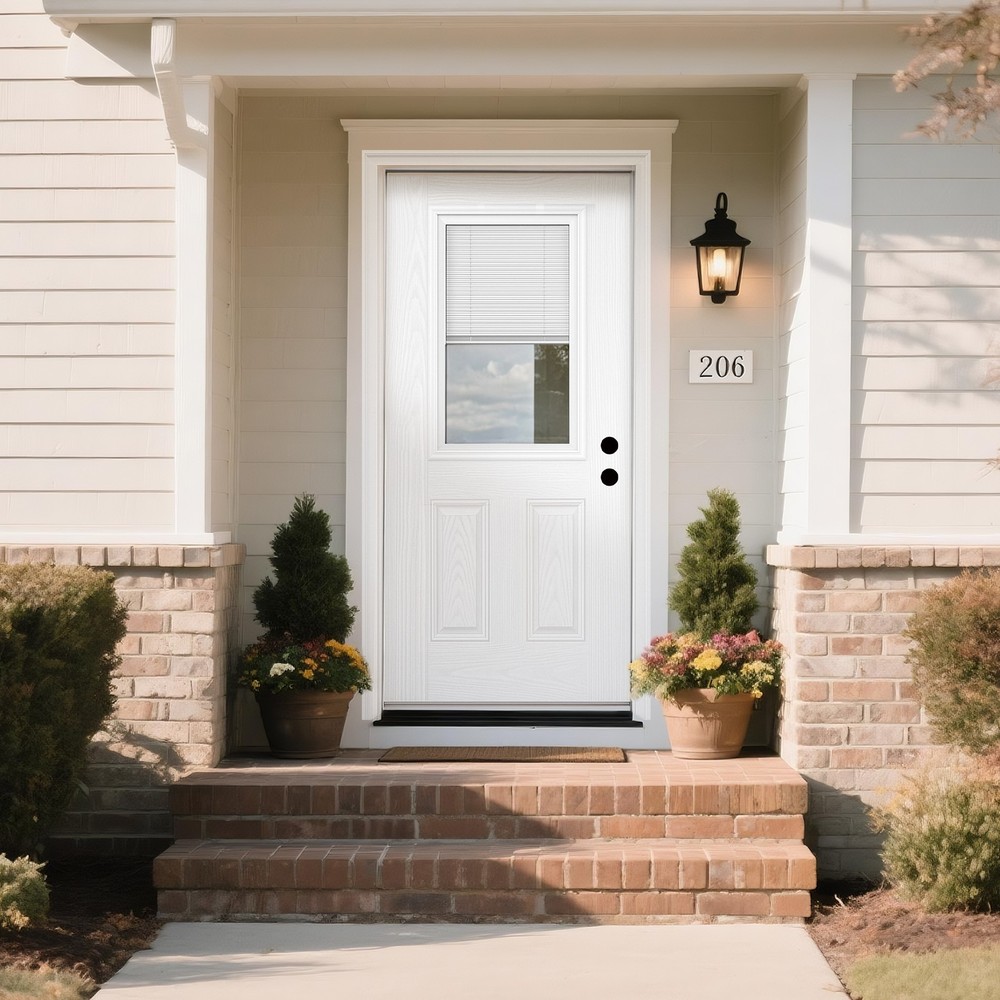 36x80 Mini Blind Glass Fiberglass Entry Door LH Inswing Vinyl Frame 4-9/16 Jamb