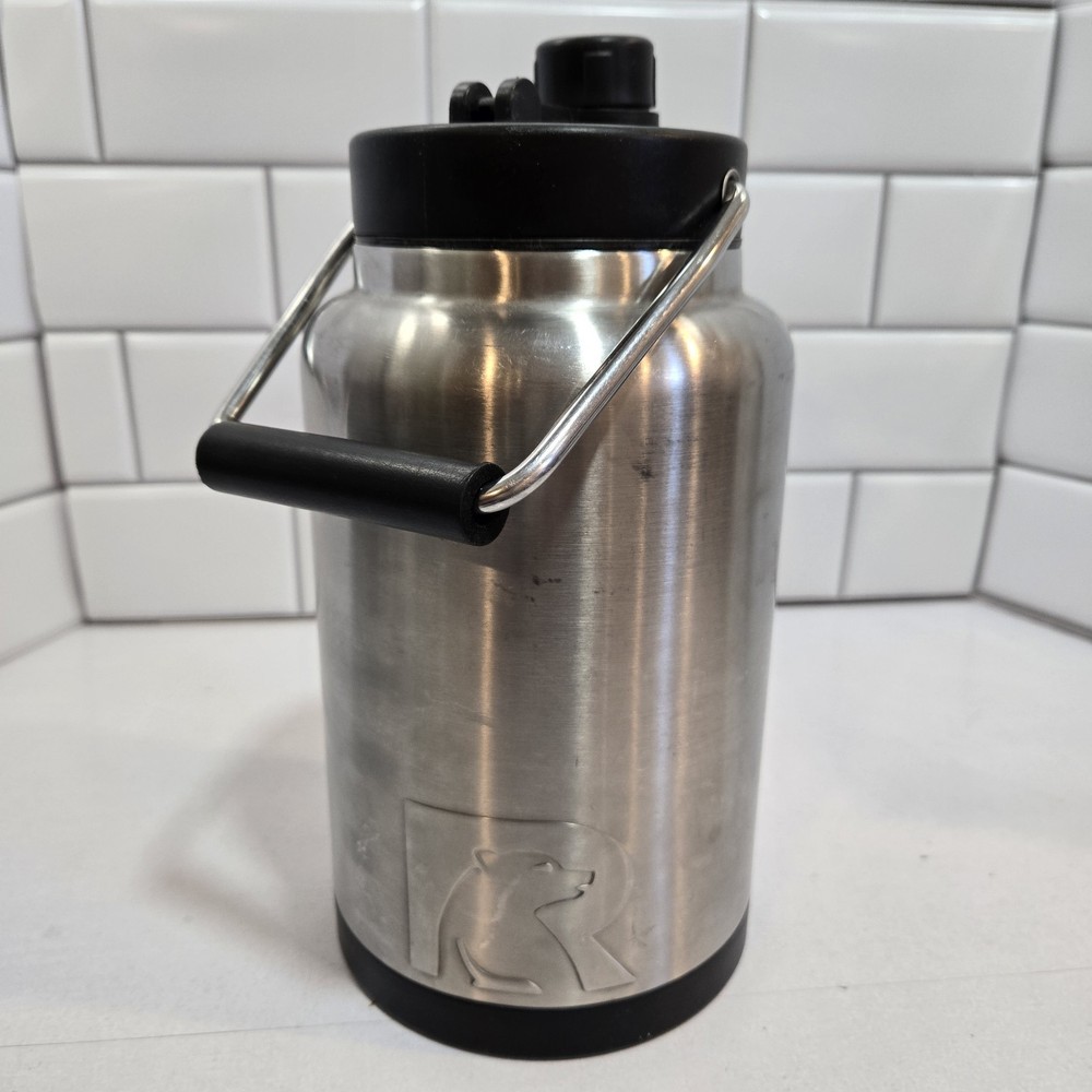 RTIC Stainless Steel Half Gallon Jug with Handle Silver Black Lid Gym Workout