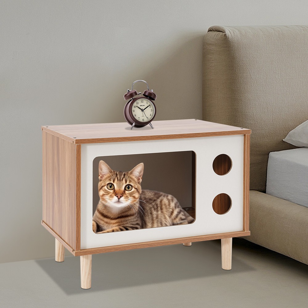 TV-Shaped Floorstanding Cat House with 165lb Weight Capacity for Indoor Cats