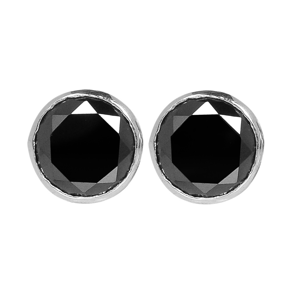 Solid 925 Silver 5.39Ct Round Shape 100% Natural Jet Black Diamond Women's Studs