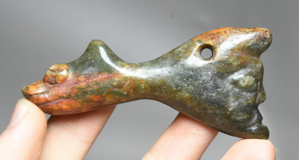 8CM Hongshan Culture Ancient Jade Carved Beast Face Mask Amulet Pendant