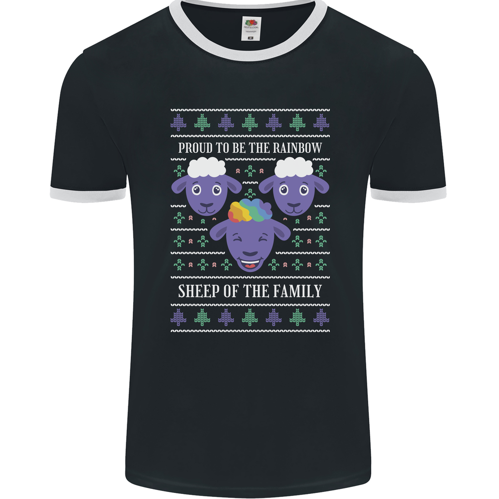 Rainbow Sheep Gay Pride Christmas Mens Ringer T-Shirt by FotL