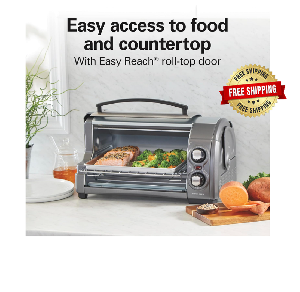 4-slice countertop toaster oven with roll-up door, 1200W