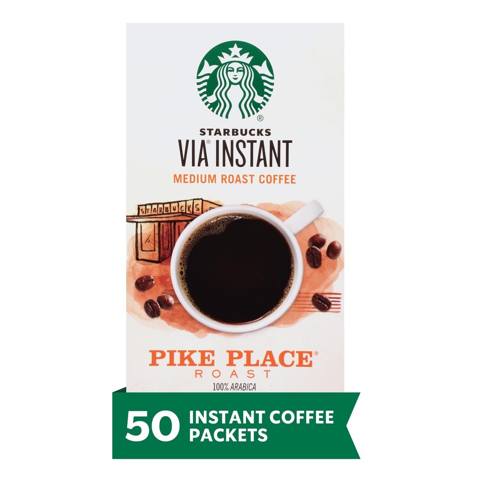 Starbucks VIA Instant Pike Place Roast Coffee - 1 Box of 50 Packets
