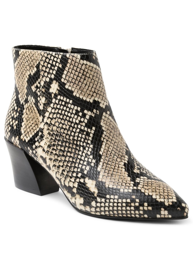 KENSIE Womens Beige Snake Print Angled Heel Leticia Leather Booties 7.5 M