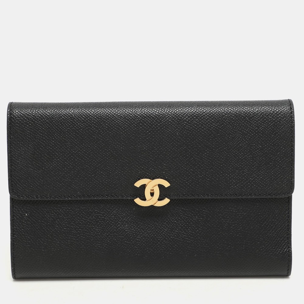 Chanel Vintage Black Leather CC Flap Wallet