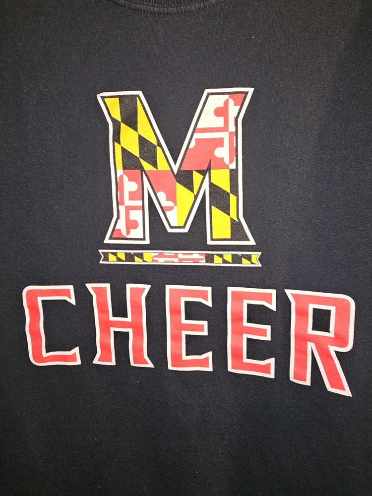 University Of Maryland Cheer Large Mens Black Graphic Logo Tshirt NCAA