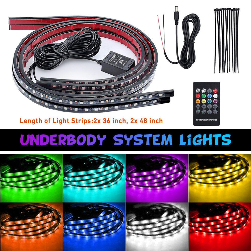 US Underbody RGB 48-LED Strip Under Car Tube Underglow System 4x Neon Light Kits