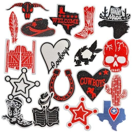 18Pcs Cowboy Iron On/Sew On Patches Embroidered Applique for Jackets Backpacks