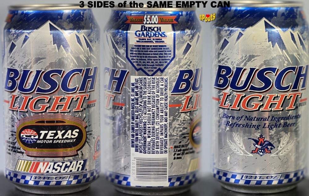 RARE BUSCH GARDENS COUPON LIGHT BEER CAN TEXAS SPEEDWAY NASCAR RACE CAR VIRGINIA-image