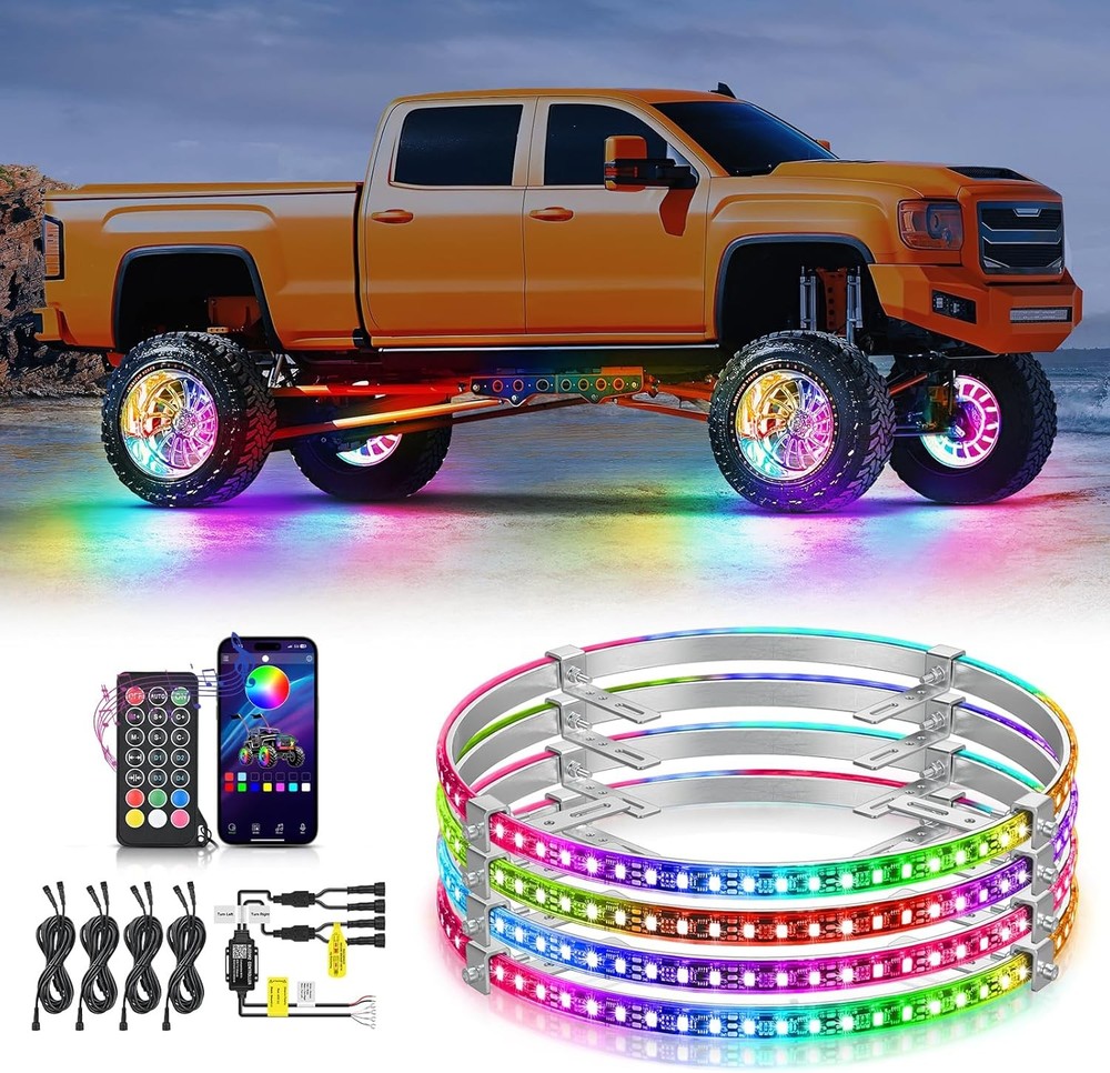 Nilight 4PCS 17.5inch Wheel Ring Lights 17.5inch, Dream Color-Single Row
