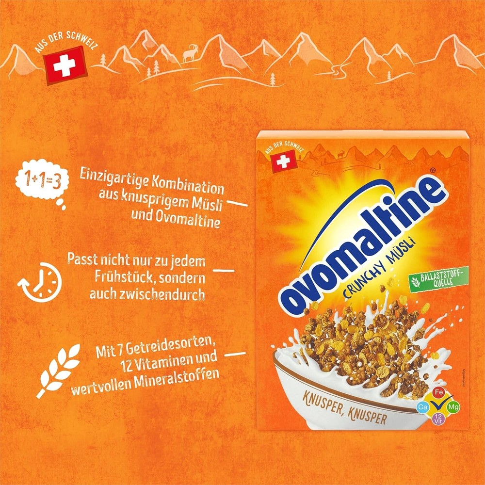 Ovomaltine Crunchy Muesli - Chocolate Crisp Muesli with Unique Cereal Blend