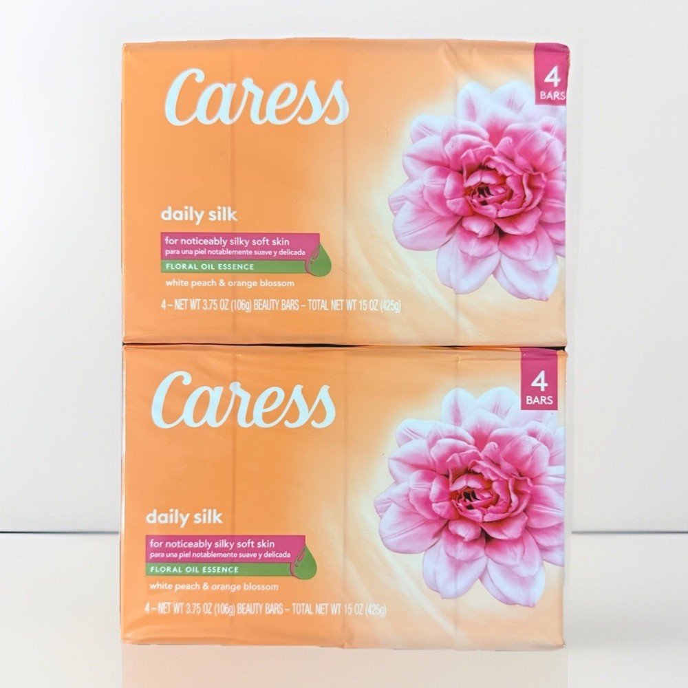 8pk Caress Daily Silk Beauty Bars White Peach & Orange Blossom 3.75oz
