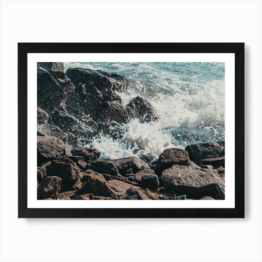 Waves Crashing On Rocks Art Print Framed Wall Art Poster Canvas Print Picture