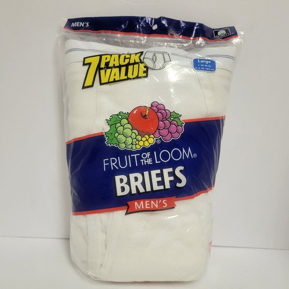 Vtg Fruit of the Loom Briefs Cotton Underwear 7 Pk L 38-40 Tighty Whities 2005