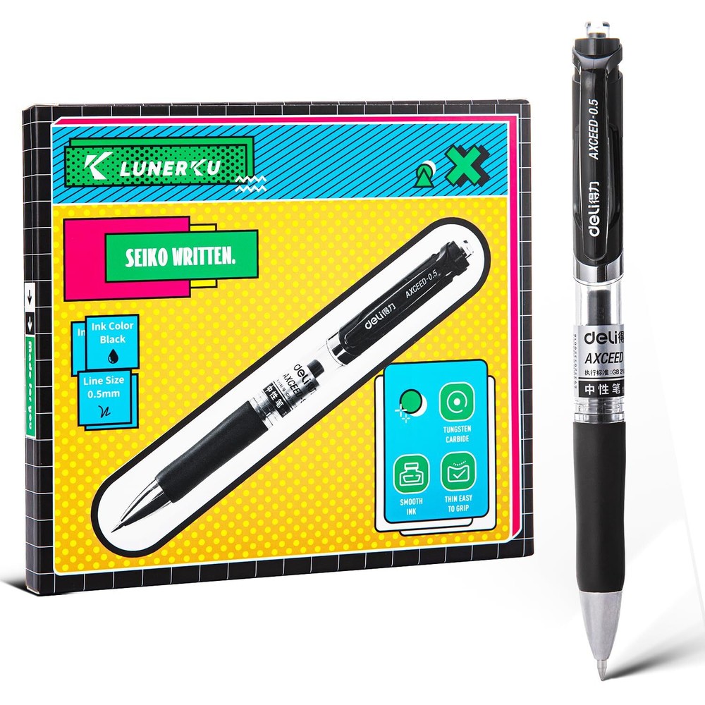 LUNERKU 12pcs Premium Gel Ink Pen, 0.5mm(Fine), Refillable & Retractable Ink ...