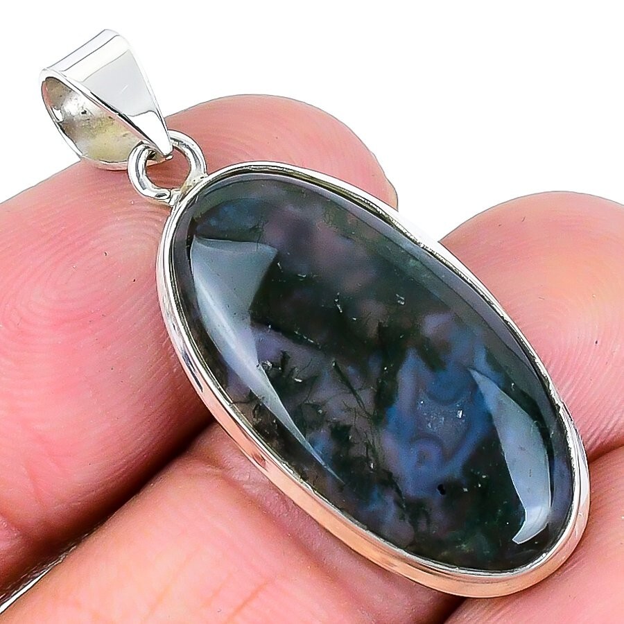 Moss Agate Boho Pendant for Mom in 925 Sterling Silver