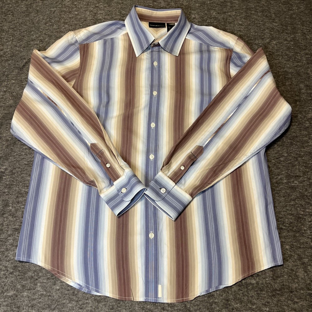 DKNY JEANS Men’s Striped Button Up Long Sleeve Dress Shirt Size Large