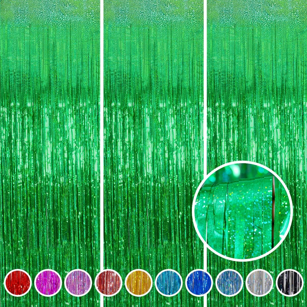 St Patricks Day Party Decorations Green Fringe Curtain Backdrop 3 Pack 3.2 X 8.2