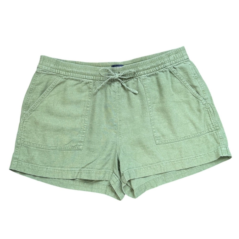 A1 J.Crew Linen Blend Shorts Casual Summer Drawstring Waist Green Size S