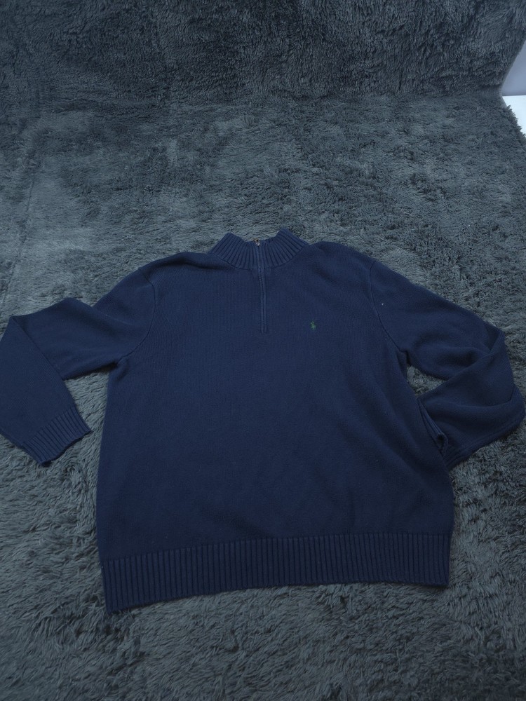 Polo Ralph Lauren Sweater Mens XL Navy Blue Half Zip Pullover Cotton Knit Logo
