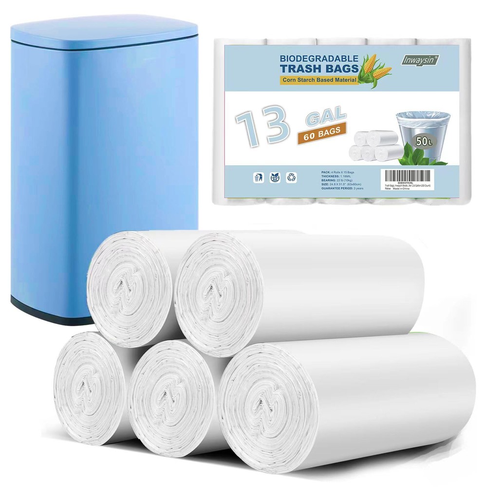 Inwaysin Ultra Strong Tall Kitchen Trash Bags 13 Gallon Garbage Bags, White B...