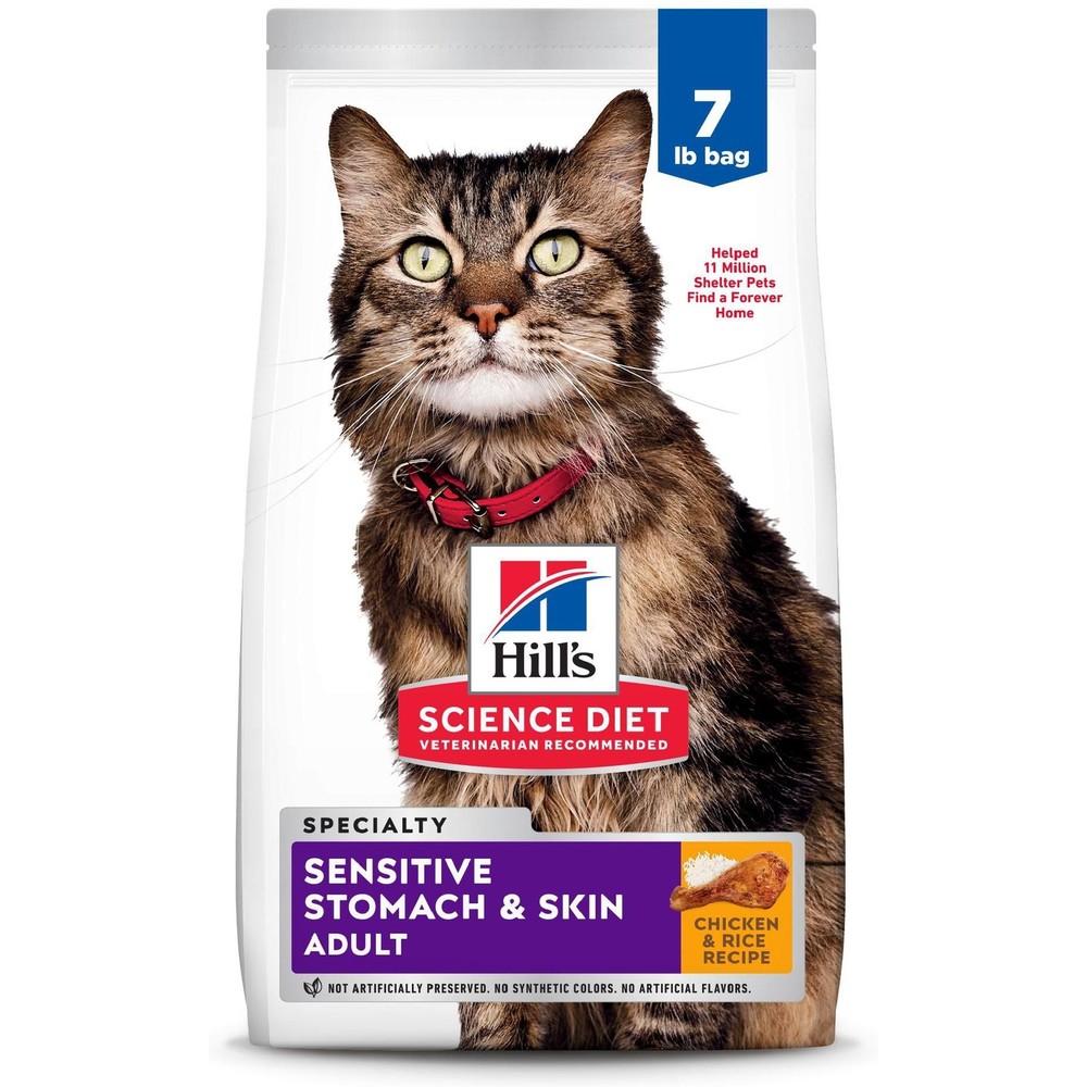 Adult Sensitive Stomach & Sensitive Skin Chicken & Rice Recipe Dry Cat Food, 7-l