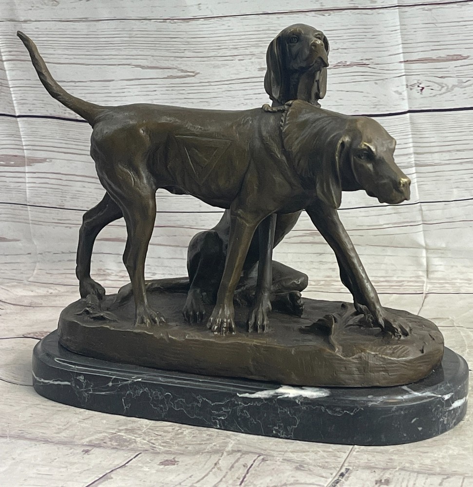 VINTAGE BRONZE HUNTING DOG FIGURINE SCULPTURE BOOKEND POINTER FOXHOUND CAIN ART