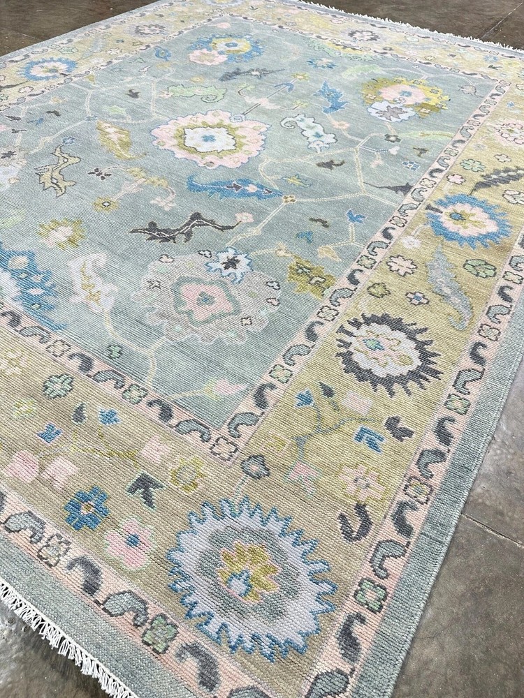 Vintage Turkish Oushak Wool Rug Hand-Knotted Beige 5x8 Area Carpet