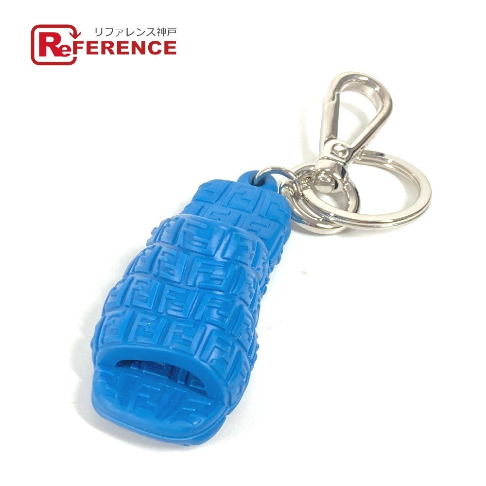 RARE FENDI Zucca sandal bag charm key holder in blue unisex pre-owned