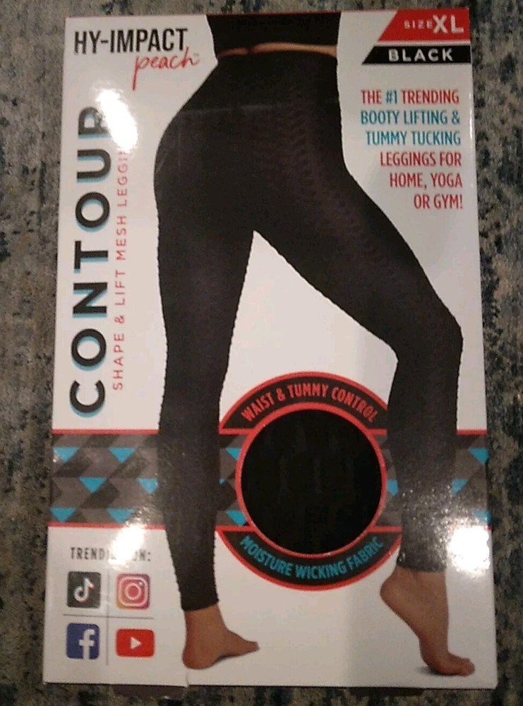 Hy-Impact Peach Black Contour Shape Lift Mesh Leggings XLarge Moisture Wicking
