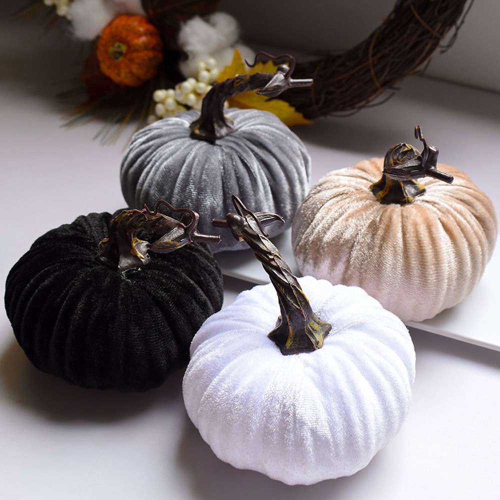 Velvet Artificial Pumpkins Fall Halloween Decor Fake Mini Gourds  
