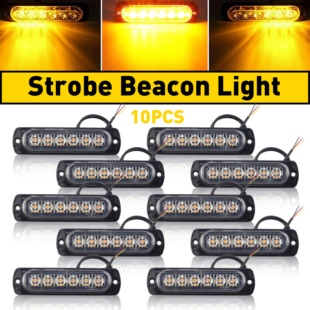 10X 6 LED Amber White Grill Side Marker Strobe Light Bar Kit Tow Truck