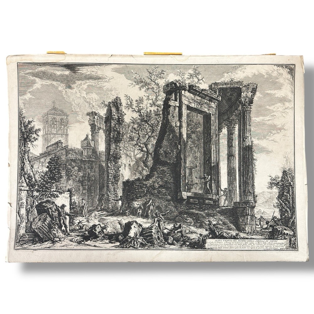 Antique 1780s Piranesi Etching of Temple of Sibyl in Tivoli Italy Signed Plate 56