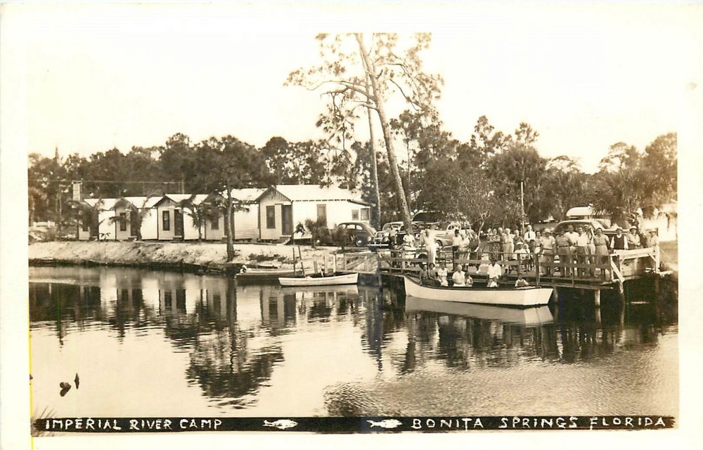 1940s Bonita Springs Florida Imperial River Camp people RPPC Postcard 25-6740