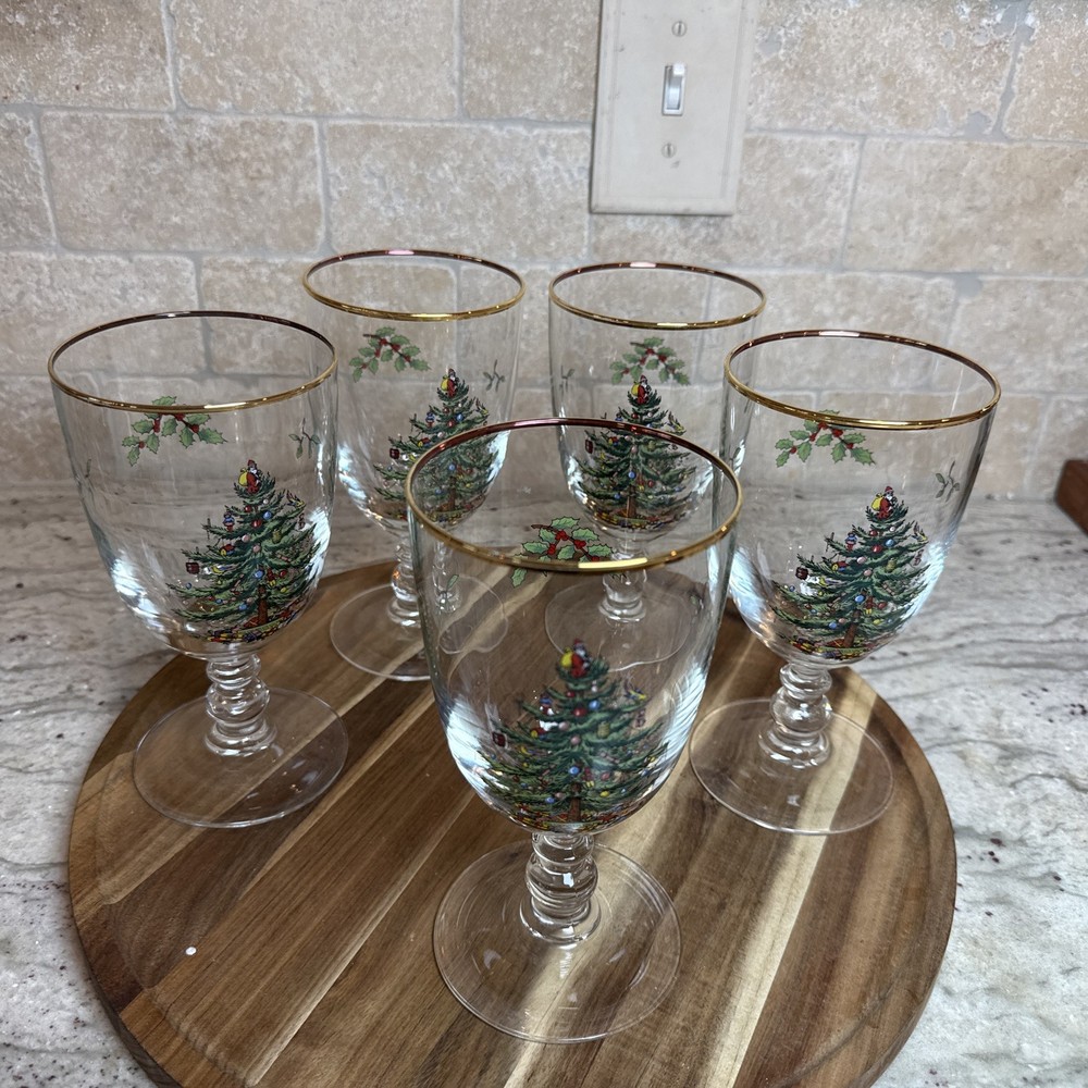 Spode Christmas Tree Stemmed Water Goblets 5-Piece Set