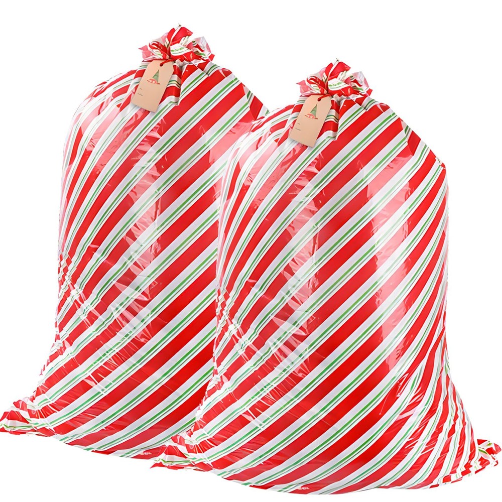 Extra Large 56x36 Red Green Stripe Christmas Gift Bags 2 Pack