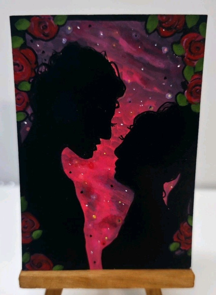 ACEO Original Painting Sky Silhouette Portrait OOAK Mini Romantic Art Card