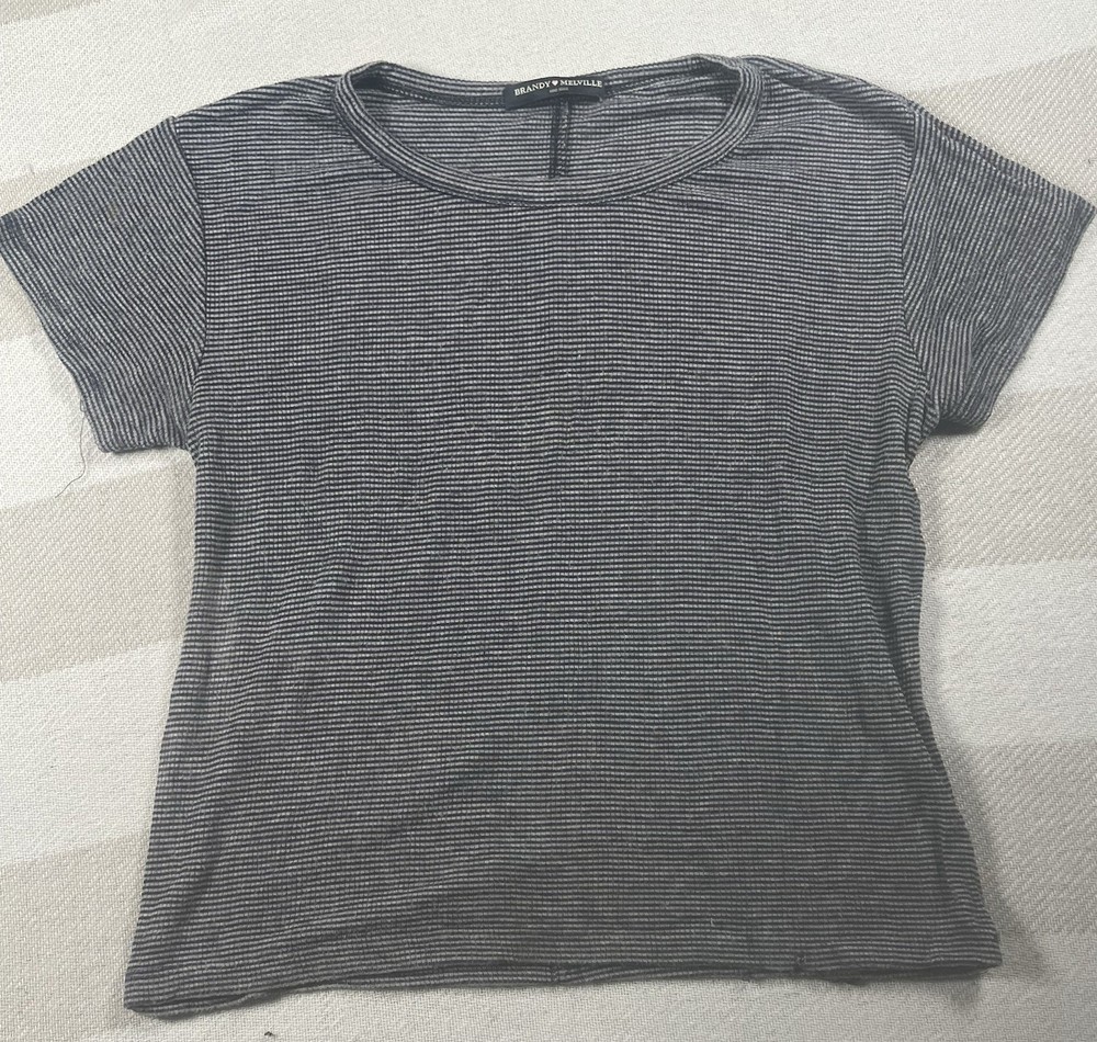 Brandy Melville Black Striped Stretch Short Sleeve T-shirt Tee One Size