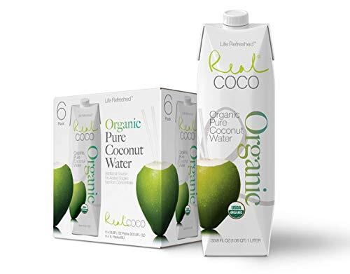 Real Coco Organic Pure Coconut Water 6-Pack 1L USDA Organic No Added Sugar Pl...
