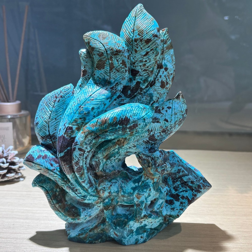 2.16LB Top Natural blue turquoise Quartz Carved Crystal fox Skull Reiki Healing