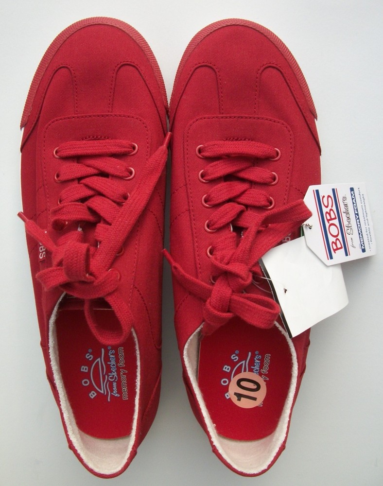 New Bobs Sketchers Vegan Memory foam Women's Size 10 Red Canvas Shoes SN 114670