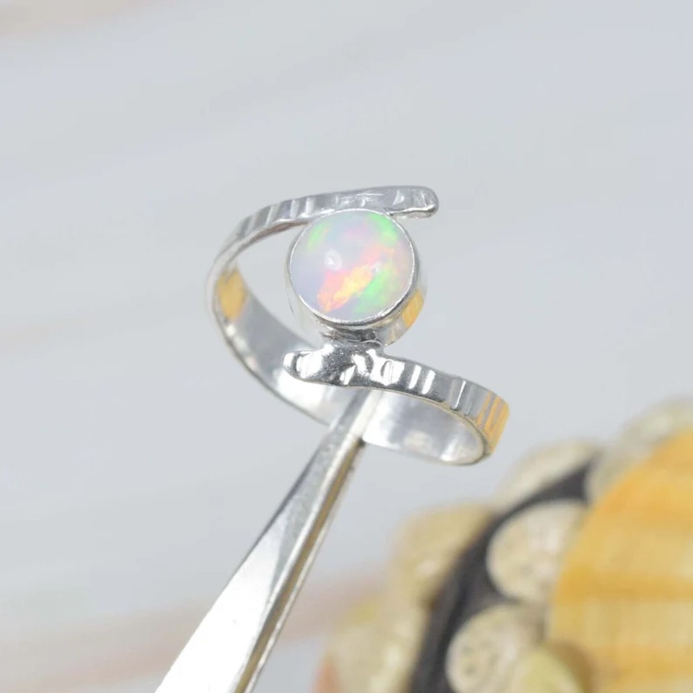 Ethiopian Opal 925 Sterling Silver Gemstone Ring Handmade Jewelry Birthday Gift