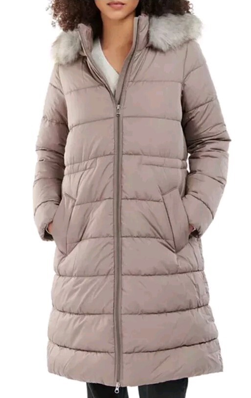 Barbour Puffer Coat Francesca Faux Fur Trim Hooded Baffle Quilt Size 6 NEW $420