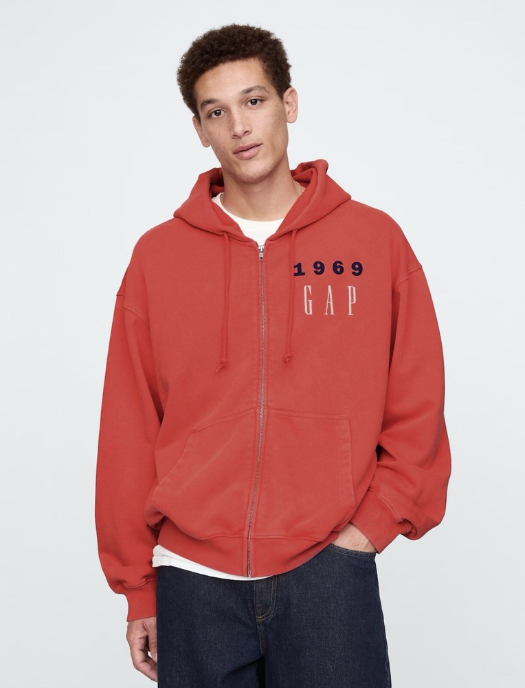 Gap 1969 Heavyweight Logo Full Zip Hoodie Red Size S