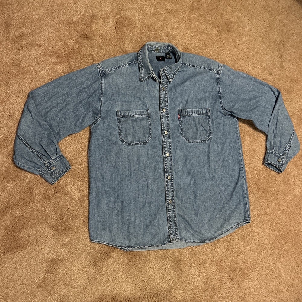 Vintage Men’s Large Levi’s Blue Denim Long Sleeve Metal Button Shirt