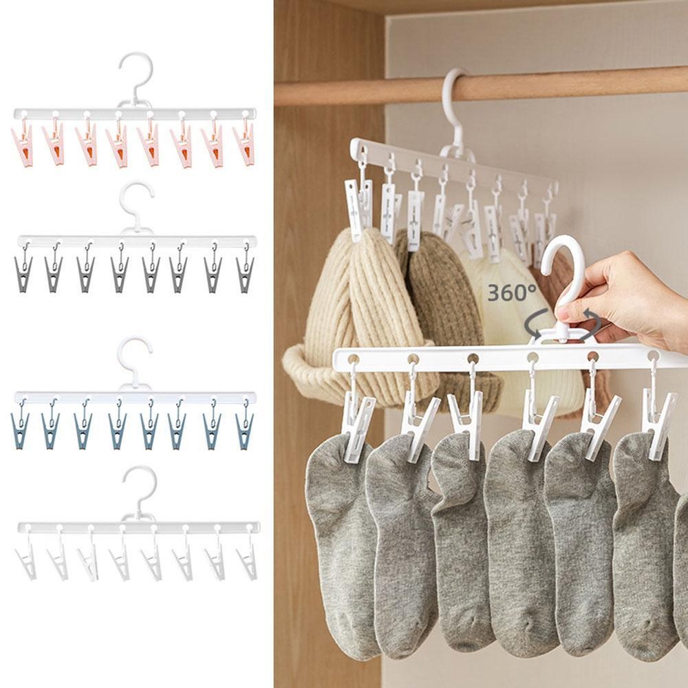 8 Clips Hanger Portable Multifunctional Windproof Clothes Socks Underwear Ra🔥