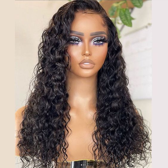 Long Black Deep Curly Human Hair Lace Front Wig Glueless Soft Natural Look