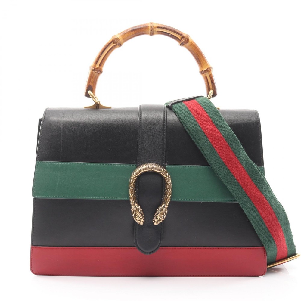 GUCCI Bamboo Dionysus Shoulder Handbag 421999 leather Black Green Red Used Women